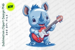 Cute Rhino Cartoon Playing Guitar Clipart Product Image 1
