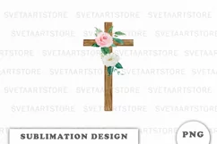 Watercolor Floral cross sublimation Png Product Image 1