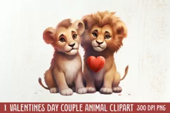 Couple Animal Valentines Day Clipart, Watercolor Couple Product Image 1
