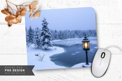 Frozen Lake and Snowy Trees Mouse Pad PNG Product Image 1