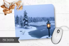Frozen Lake and Snowy Trees Mouse Pad PNG Product Image 1