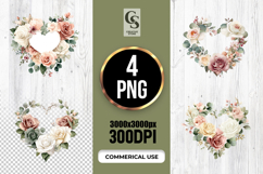 Watercolor Rose Heart Wreath Clipart Sublimation PNG Product Image 1