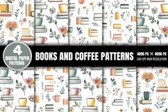 Books and Coffee Digital Paper Patterns PNG Product Image 1