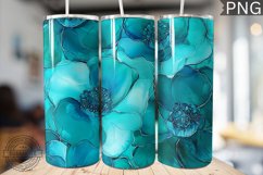 Teal Alcohol Ink Flower Tumbler Wrap -High Quality 300 Dpi Product Image 1