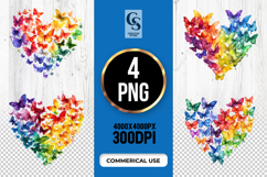 Colorful Butterfly Heart Clipart Sublimation PNG Product Image 1