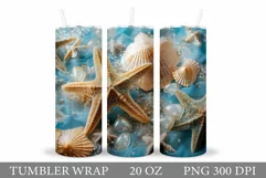 3D Starfish Tumbler Design. 3D Seashell Tumbler Sublimation Product Image 1