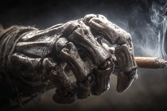 Skeleton Hand Holding Cigarette Dark Smoky Background Product Image 1