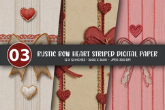 Rustic Bow Heart Striped Digital Paper Product Image 1