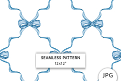 Blue Ribbon Bow Seamless Pattern, Digital Paper Product Image 1