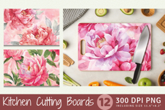 Pink Watercolor Peonies Cutting Boards sublimation Designs Product Image 1