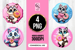 Cute Raccoon With Donut Clipart Sublimation PNG Product Image 1