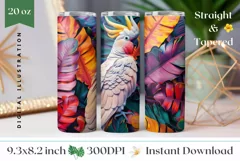 Cockatoo Tumbler Wrap Design, Tropical Birds Sublimation PNG Product Image 1