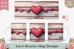 Red Hearts Mug Design, Wooden Love Hearts Mug Wrap Product Image 1
