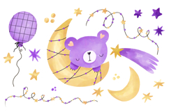 Teddy Purple Bear Sleep on Moon. Good Night Baby Collection Product Image 1