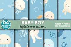 Baby Boy Pattern Digital Paper Background PNG Product Image 1