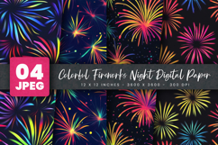 Colorful Fireworks Night Digital Paper Product Image 1