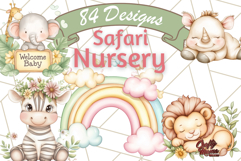 Pastel Safari Jungle Baby Animals PNG Clipart, Nursery Product Image 1