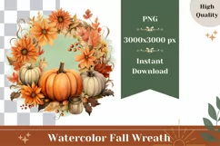 Watercolor Floral Wreath PNG, Fall Sublimation Design Product Image 1