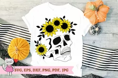 Skull with sunflowers svg, Halloween svg, Sugar Skull Svg Product Image 5