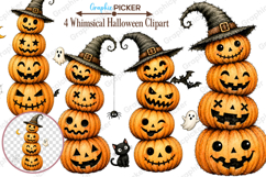 Whimsical Halloween Clipart, Whimsical Halloween Pumpkin PNG Product Image 1