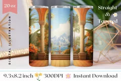 Tropical Leaves Tumbler Wrap Design, Summer Tumbler Template Product Image 1