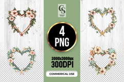 Watercolor Floral Heart Frame Clipart Sublimation PNG Product Image 1