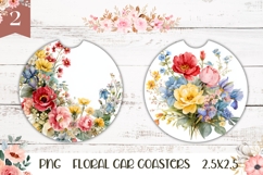 Watercolor Flowers Car Coasters, Wildflowers Sublimation Product Image 1