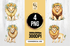 Cute Watercolor Floral Lion Clipart Sublimation PNG Product Image 1