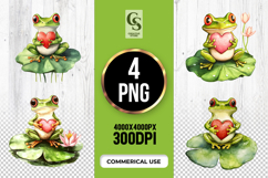 Watercolor Frog Holding Heart Clipart Sublimation PNG Product Image 1