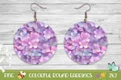 Flowers Earrings Print, Purple Hydrangea Round Earrings Product Image 1