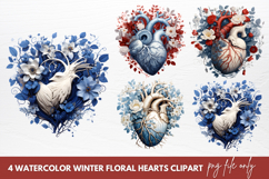 Watercolor Christmas Floral Hearts Clipart Product Image 1