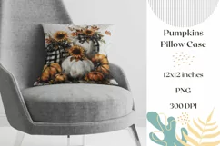 Fall Pumpkins Pillow PNG, Watercolor Sunflowers Pillowcase Product Image 1