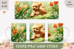 Funny Dog Mug Wrap, Cartoon Tulips Mug Template Product Image 1