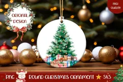 Cartoon Christmas Tree Ornament, Winter Round Ornament PNG Product Image 1