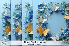 Wreath of paper flowers digital paper, background clipart Product Image 1