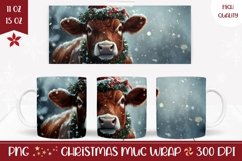 Christmas Cow Mug Wrap, Winter Coffee Mug Template Product Image 1