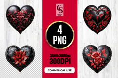 Gothic Red Rose Heart Clipart Sublimation PNG Product Image 1