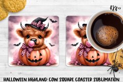 Halloween highland cow square coaster. Sublimation PNG. Product Image 1