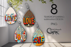Hippie inscription | 8 Teardrop Earring sublimation designs Product Image 1