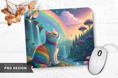 Whimsical Rainbow Cat Adventure Mouse Pad PNG Design Product Image 1