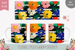 Pop Art Flowers Mug Wrap Design, Floral Mug Sublimation PNG Product Image 1