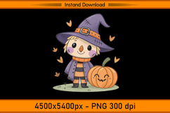 Adorable Scarecrow with Pumpkin Sublimation Design PNG Product Image 1