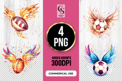 Winged Football Soccer Glitter Clipart Sublimation PNG Product Image 1