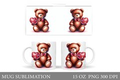 Valentines Bear Mug Sublimation. Valentine Mug Wrap Design Product Image 1
