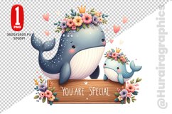 Cute Whale Clipart - PNG File Product Image 1