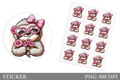 Cute Sloth Sticker Design. Sloth Flowers Sticker Printable Product Image 1