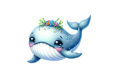Cute Whale Clipart - PNG File Product Image 1