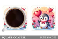 Cute Penguin Coaster Design. Valentine Coaster Sublimation Product Image 1