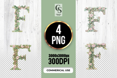 Floral Letter F Watercolor Monogram Clipart Sublimation PNG Product Image 1