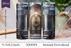 Christmas Door Tumbler Wrap, Christmas Wreath Sublimation Product Image 1